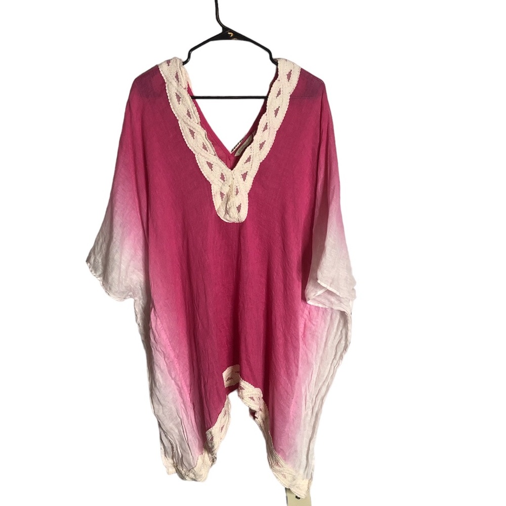Soft Surroundings Boho Pink Poncho Style Top women 100% Linen